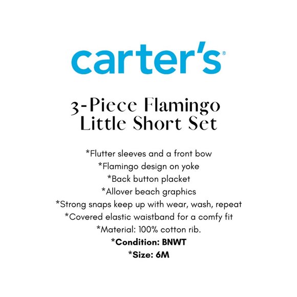 Carter's Baby - 3 Piece Flamingo Little Short Set - Picture 4 of 4